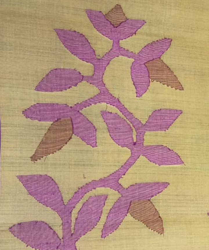 Tantuja yellow pink handloom cotton jamdani saree
