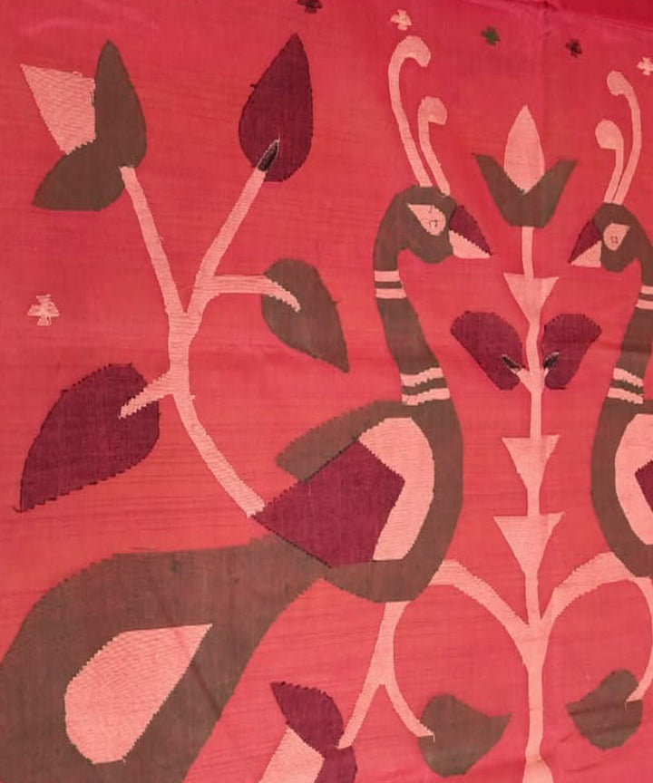 Tantuja handwoven red cotton jamdani saree