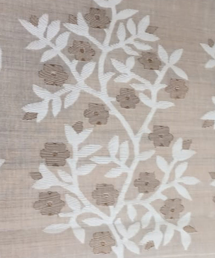 Tantuja beige white handwoven cotton jamdani saree