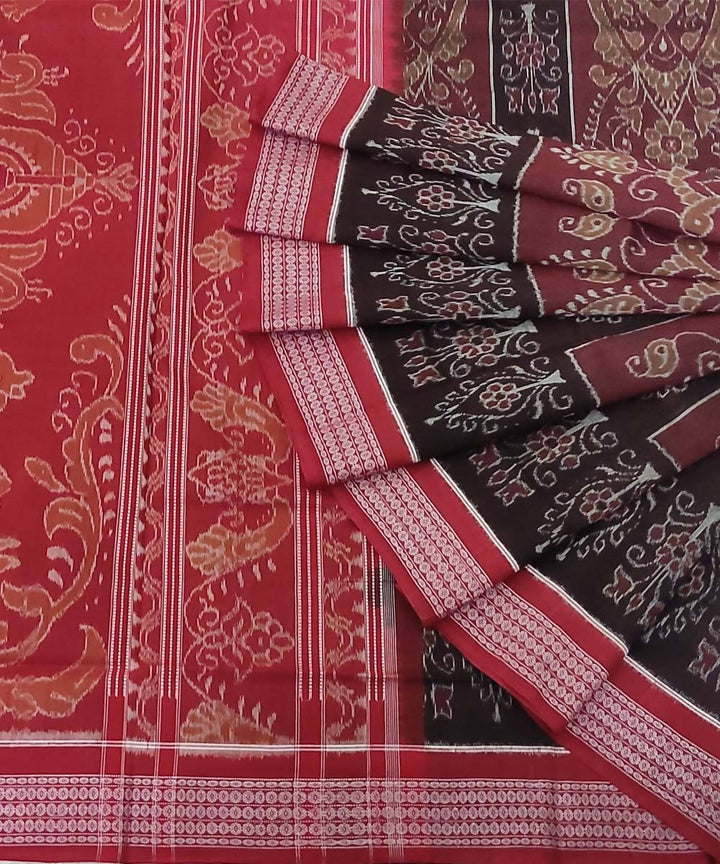 Black maroon cotton handwoven sambalpuri saree