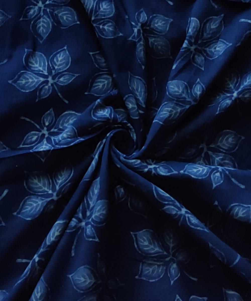 Navy blue natural dye dabu printed handspun handwoven cotton fabric