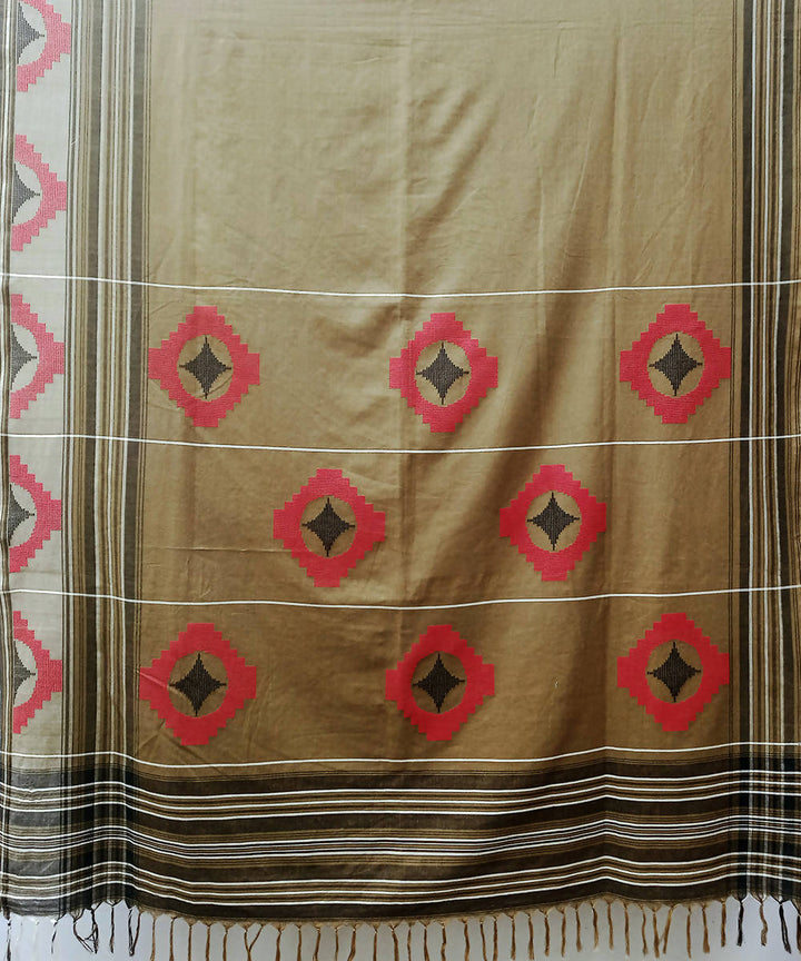 Mustard red handwoven cotton baavanvuti saree