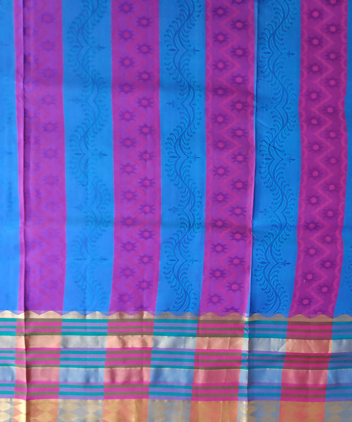 blue maroon stripe handwoven uppada silk saree