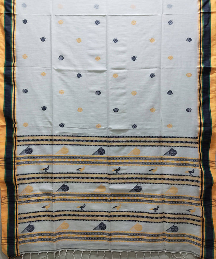 White handwoven handspun cotton saree