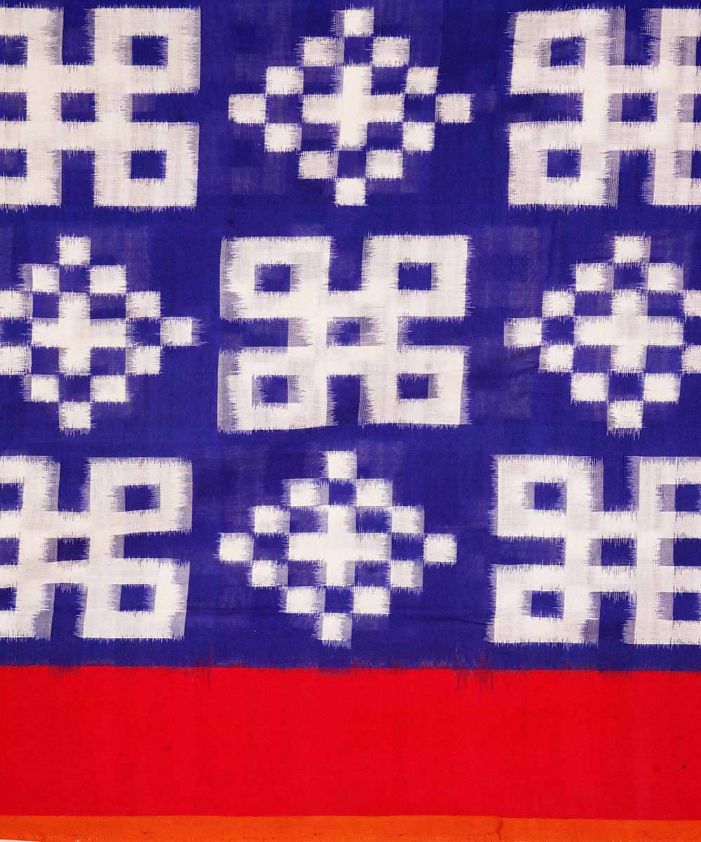 Blue and red handloom cotton double ikat pochampally saree