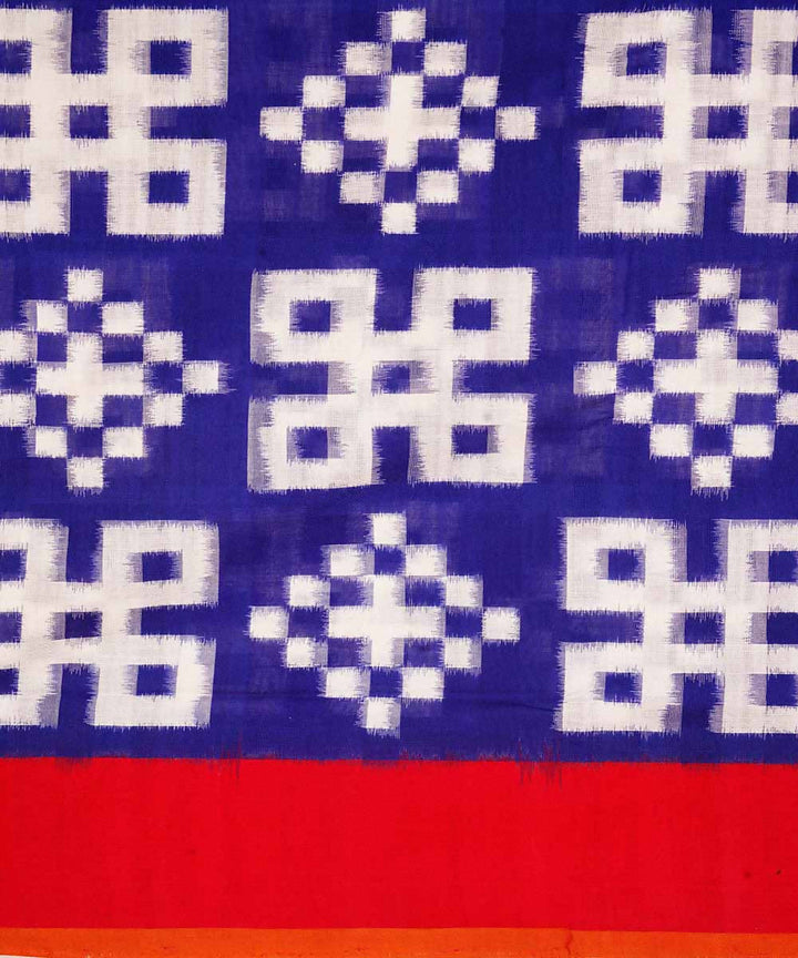 Blue and red handloom cotton double ikat pochampally saree