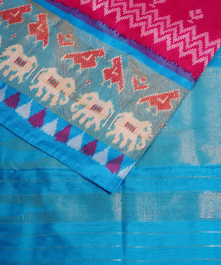Pink sky blue handloom silk pochampally saree