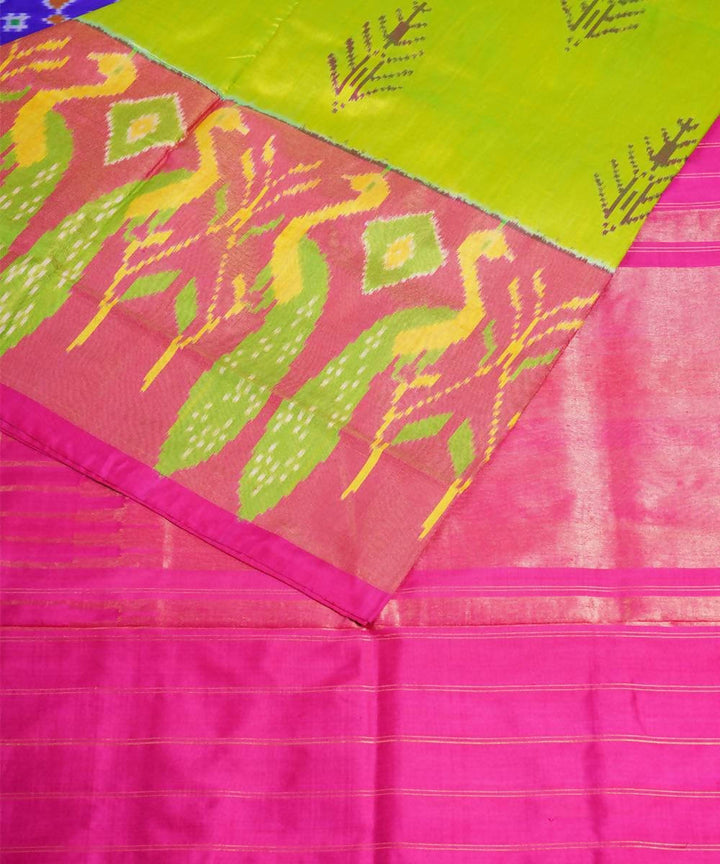 Lime green handloom silk pochampally saree