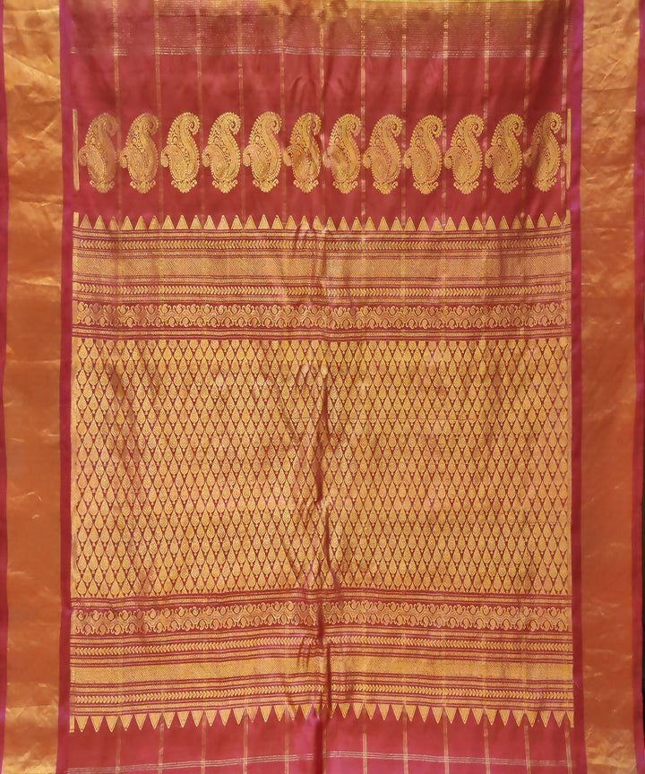 Gold pink Handwoven Gadwal Butta Work Silk Saree