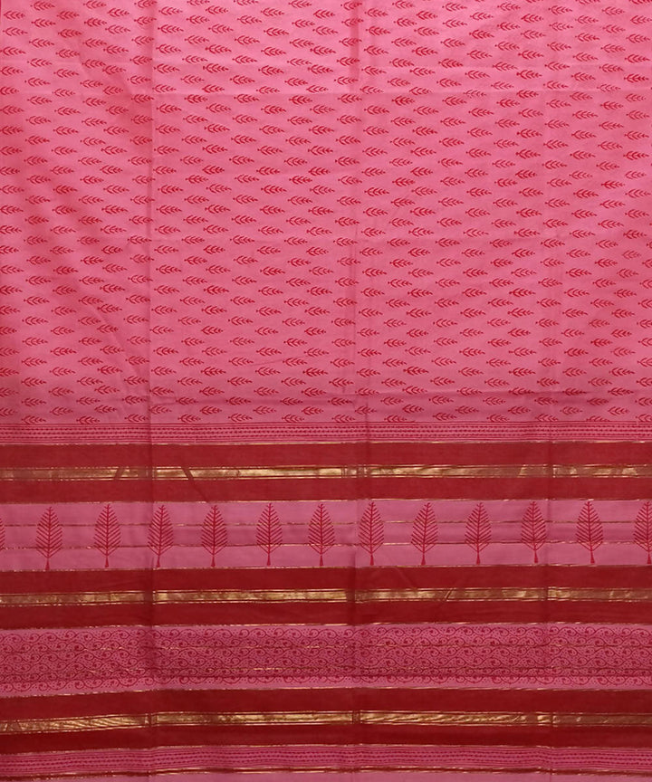 Light rose pink handwoven cotton silk maheshwari saree