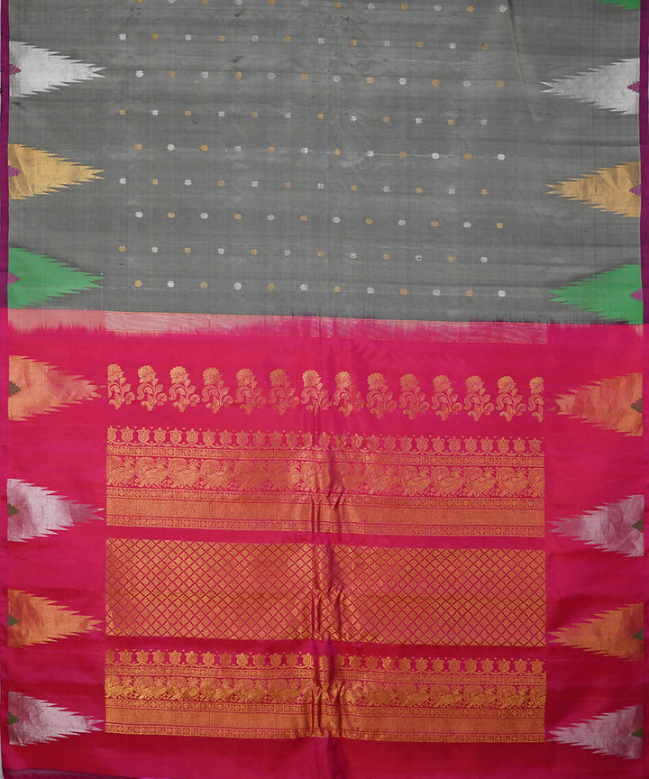 Grey handwoven silk gadwal saree