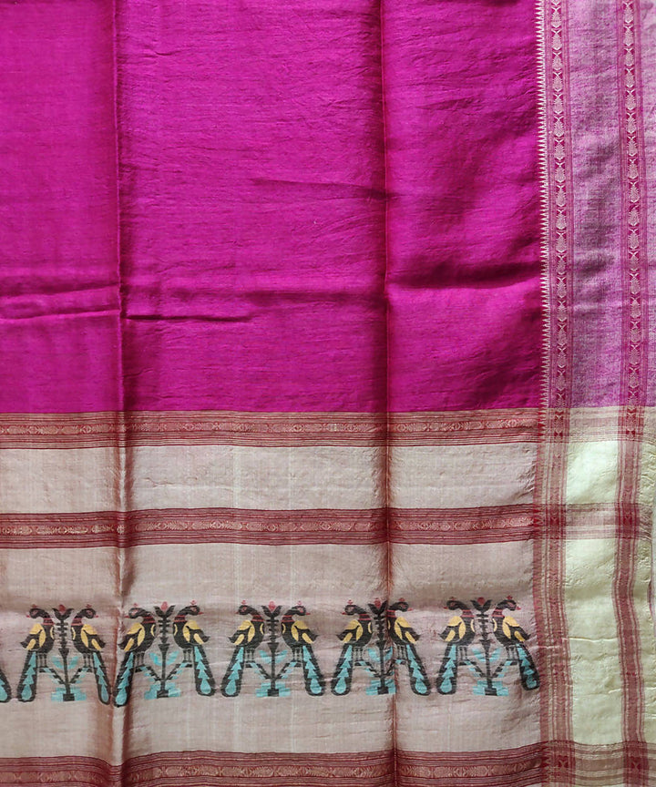 Pink handwoven matka and tussar silk saree