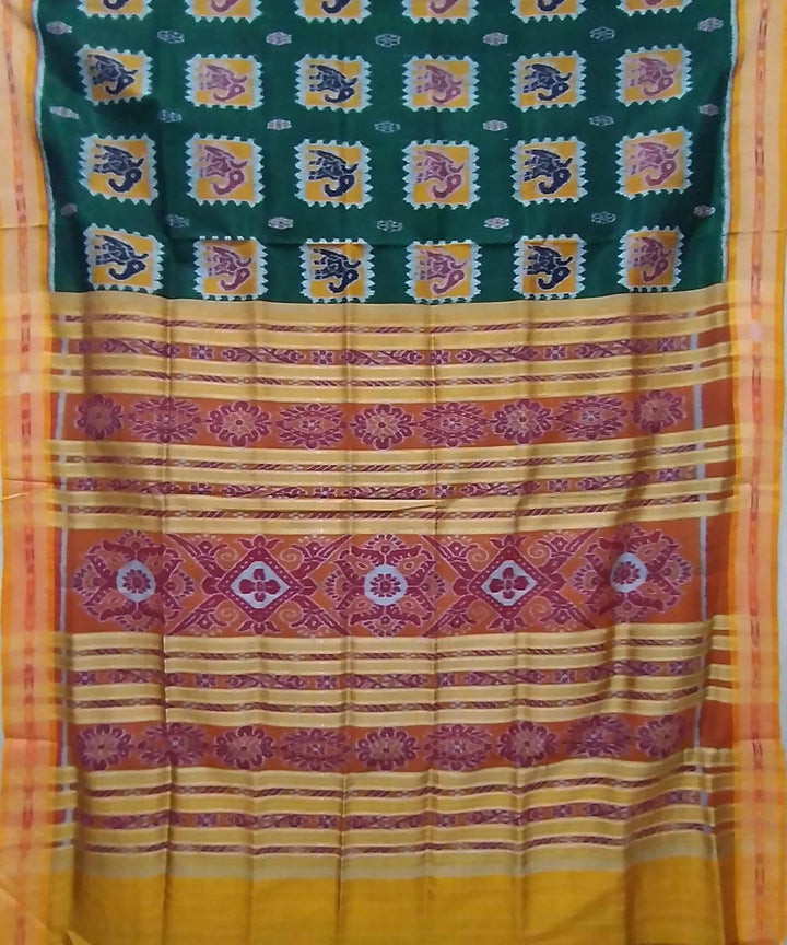 Teal green yellow silk handloom khandua saree