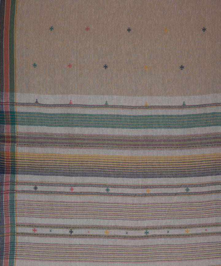 Pale yellow handwoven kutchi weave kala cotton saree