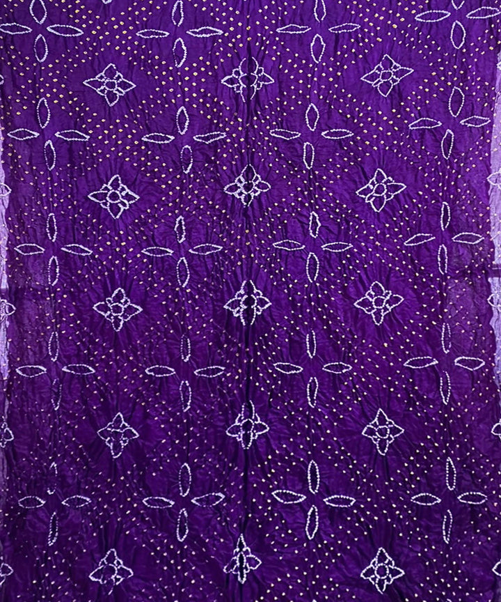 Violet hand printed bandhani gajji silk saree