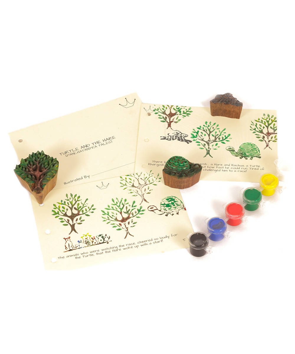 Block Print DIY Craft Kit Panchatantra Story-Tortoise and The Hare