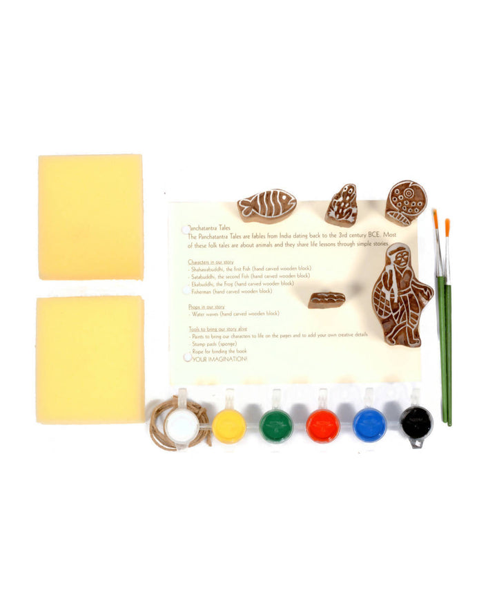 Block Print DIY Craft Kit Panchatantra Story (Two Fishes & The Frog)