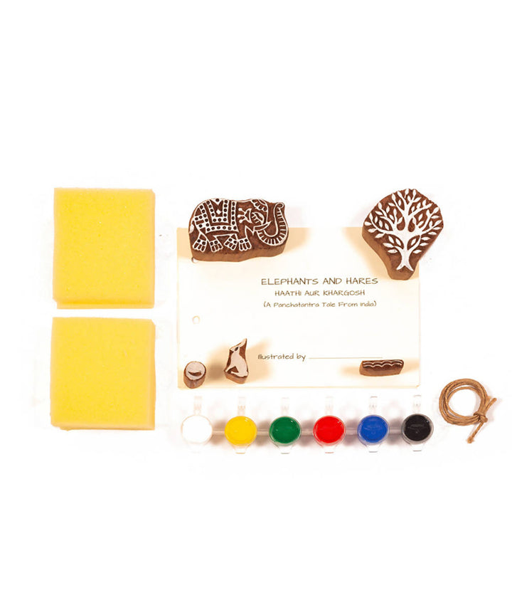 Wood Block Print DIY Craft Kit Panchatantra Story(Elephant and Hares)