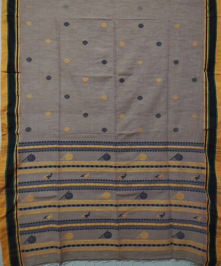 Beige handwoven handspun cotton saree