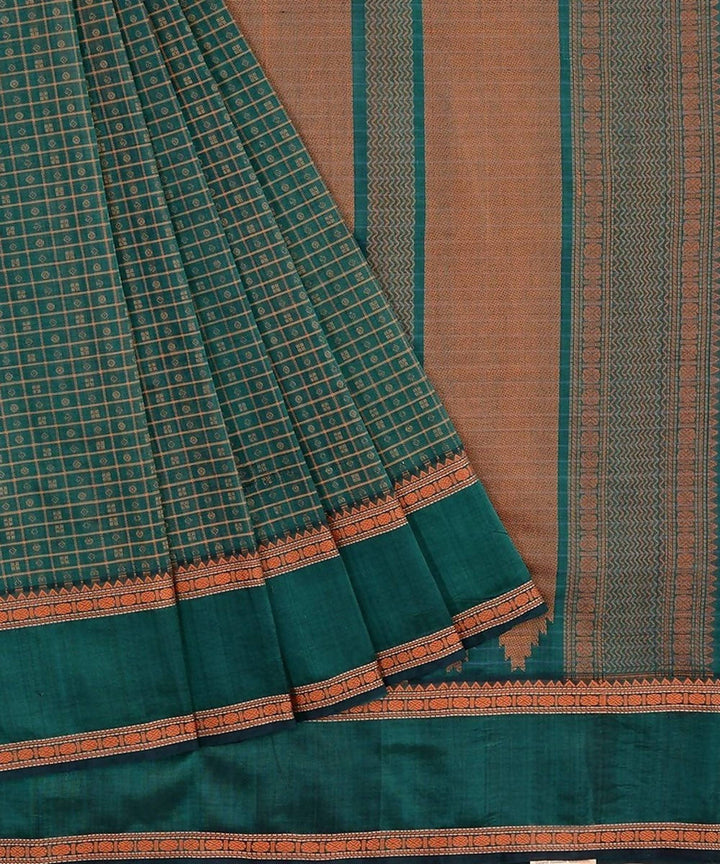 Peacock green kanchi silkcotton lakshadeepam saree rudraksha border