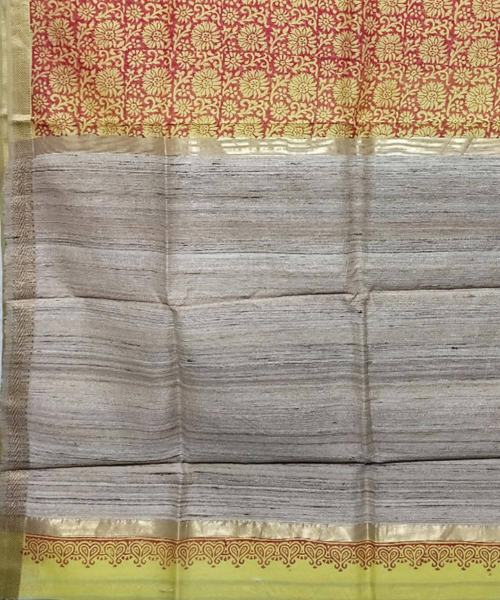 Buff yellow handwoven cotton silk maheshwari saree