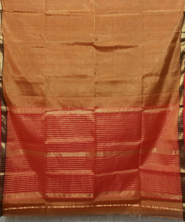 Golden brown handloom cotton silk maheshwari saree