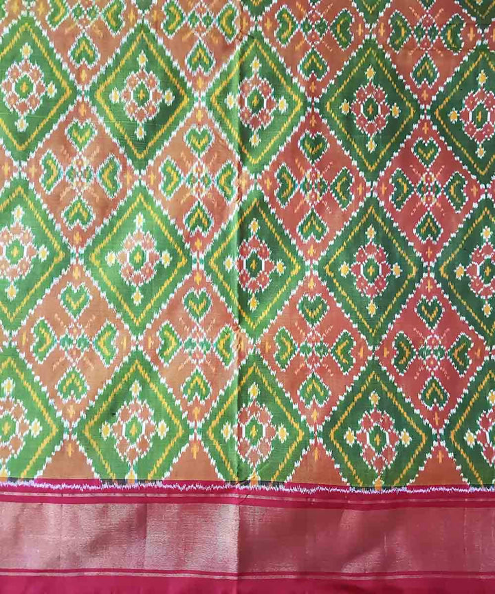 Dark green with red handwoven ikkat silk pochampally saree