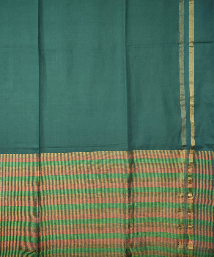 Dark green handloom handspun cotton saree