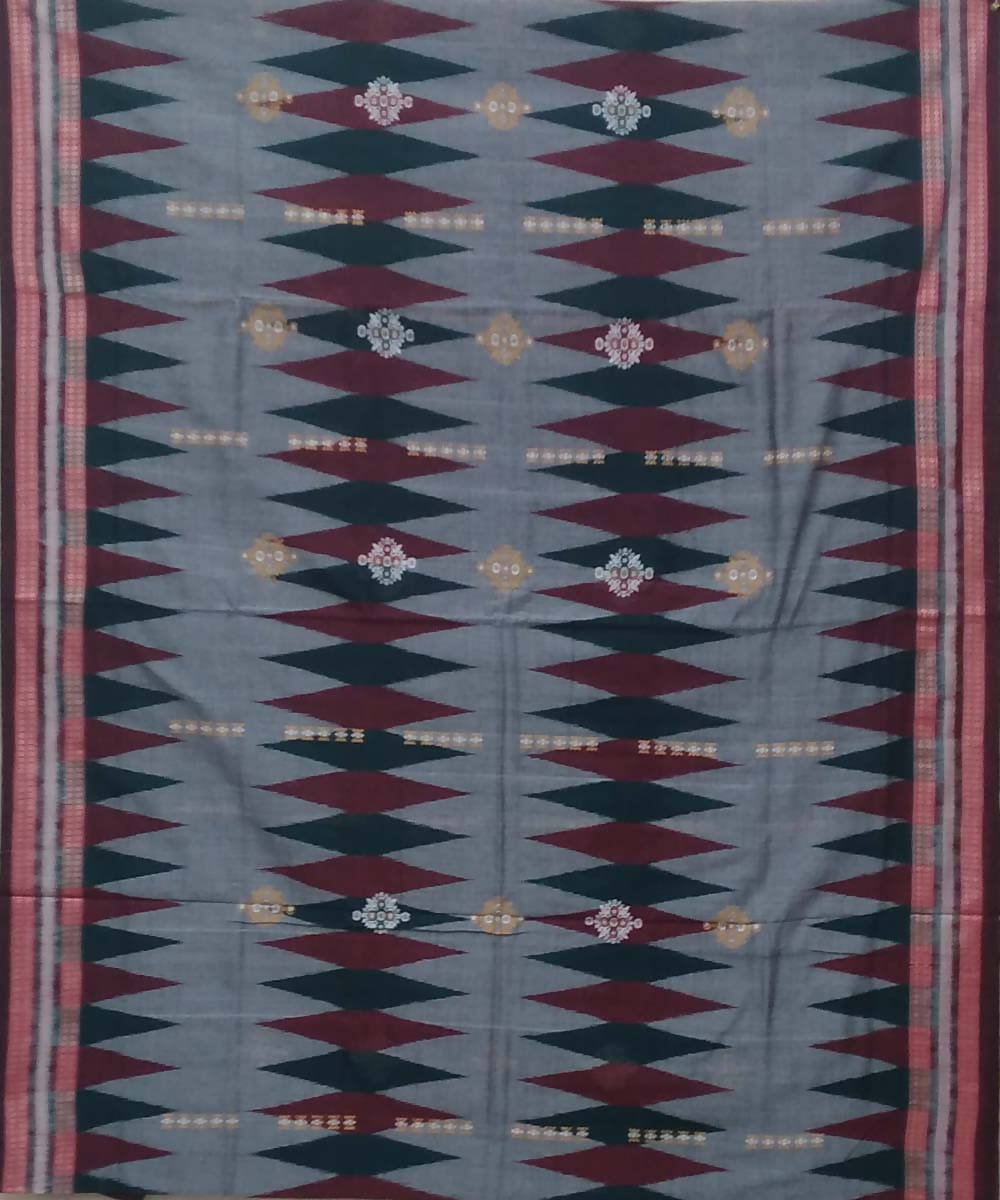 Grey mahogany handwoven bomkai cotton saree