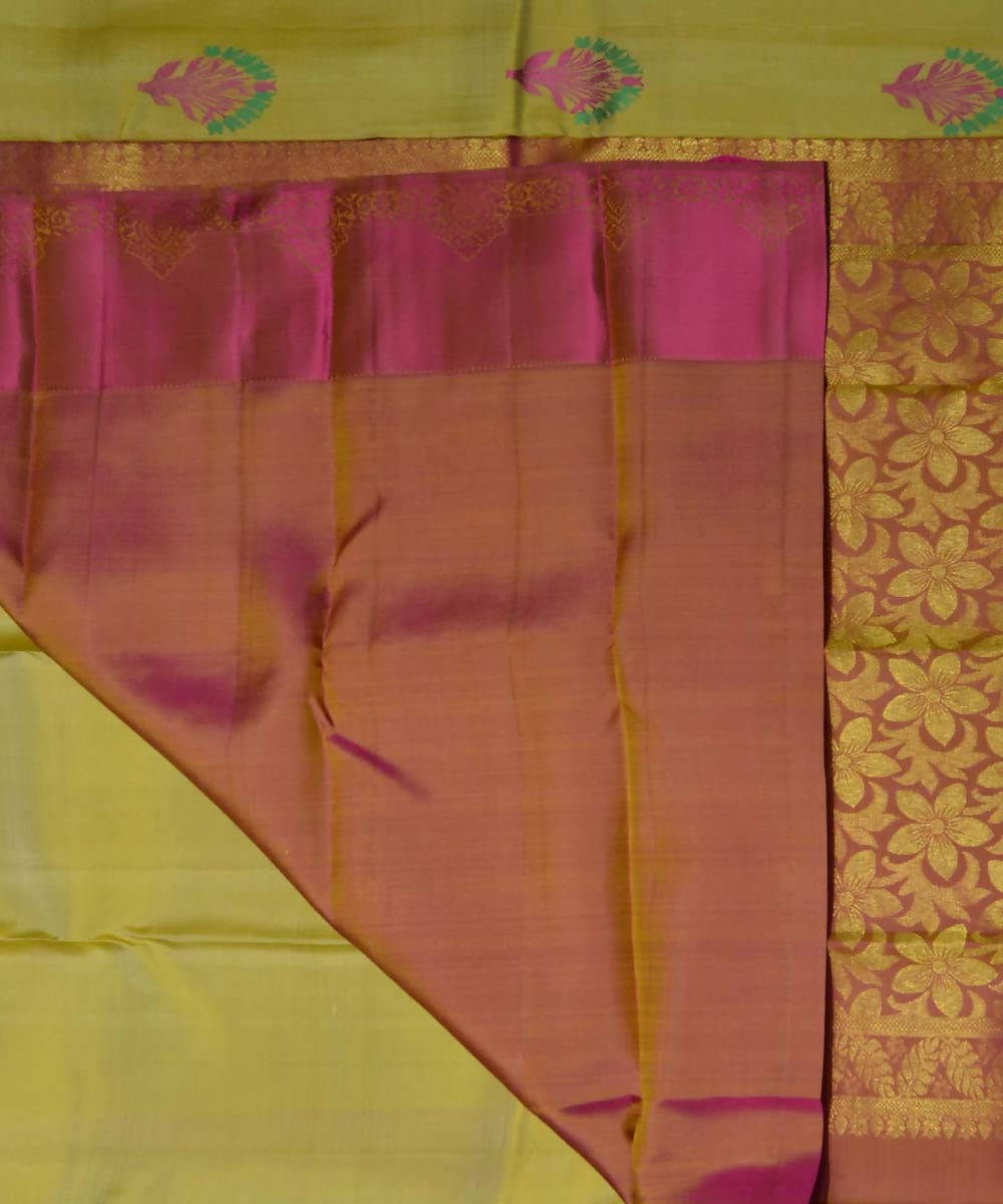 Elaichi Green Pink Handloom Meenakari Work Dharmavaram Silk Saree