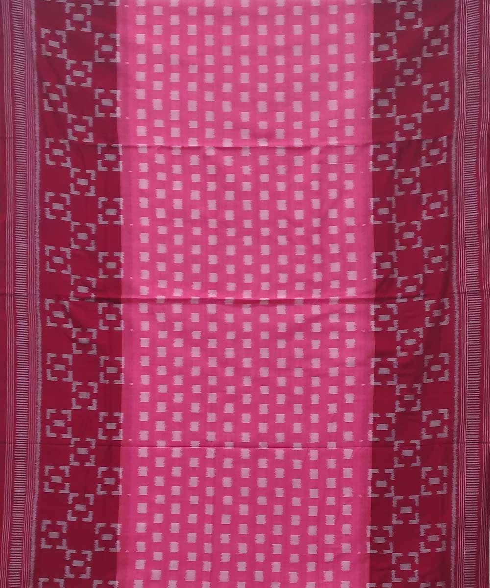 Pink burgundy handwoven nuapatana ikat cotton saree
