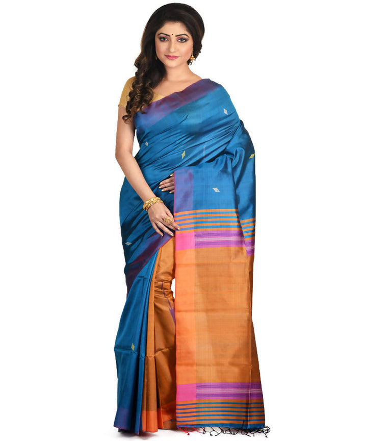 Resham shilpi cyan blue bengal silk saree with handwoven design