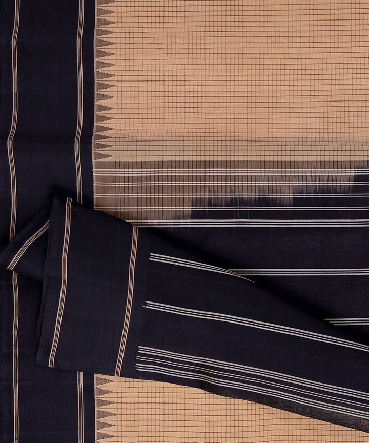 Beige small checks handloom kanchi cotton silk saree black border
