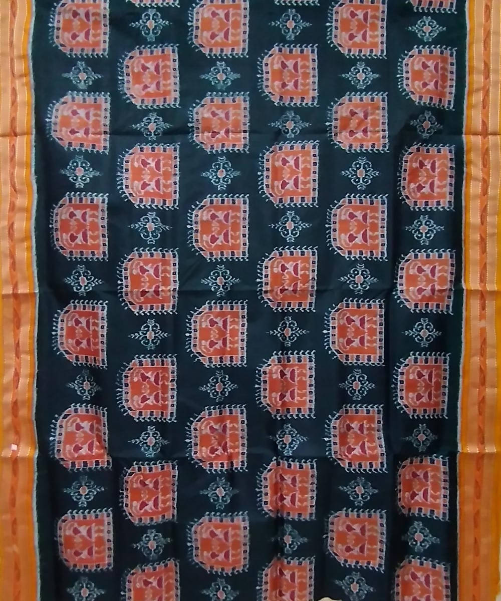 Dark navy blue yellow handwoven silk khandua saree