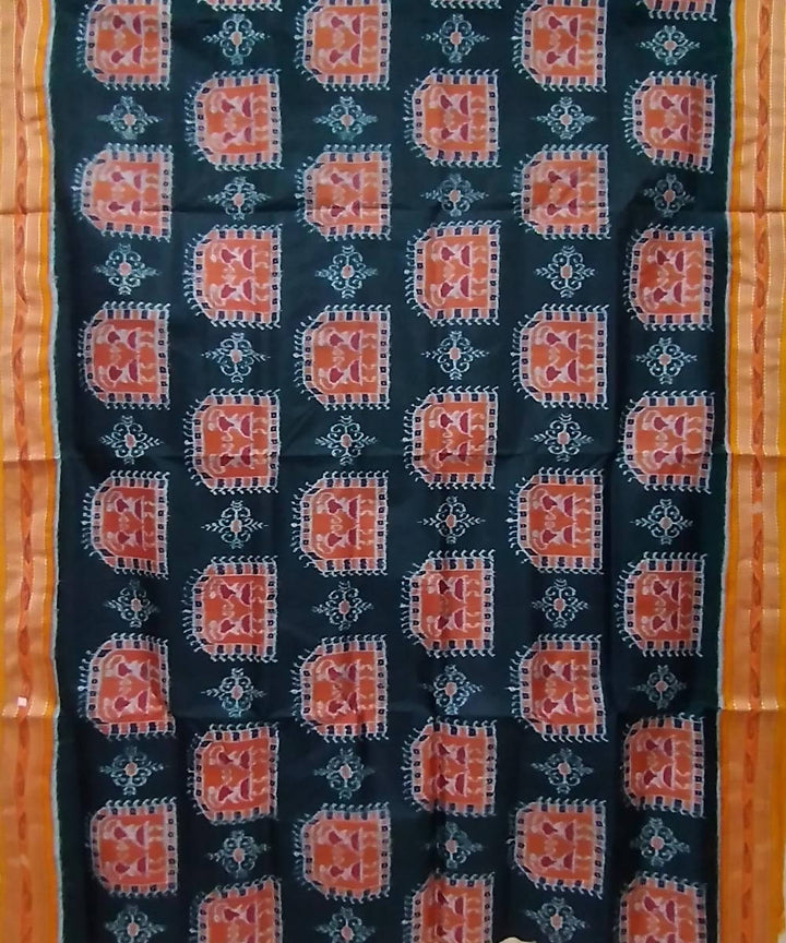 Dark navy blue yellow handwoven silk khandua saree