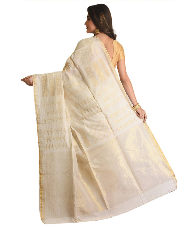 Resham shilpi bengal cream silk cotton handwoven jamdani saree