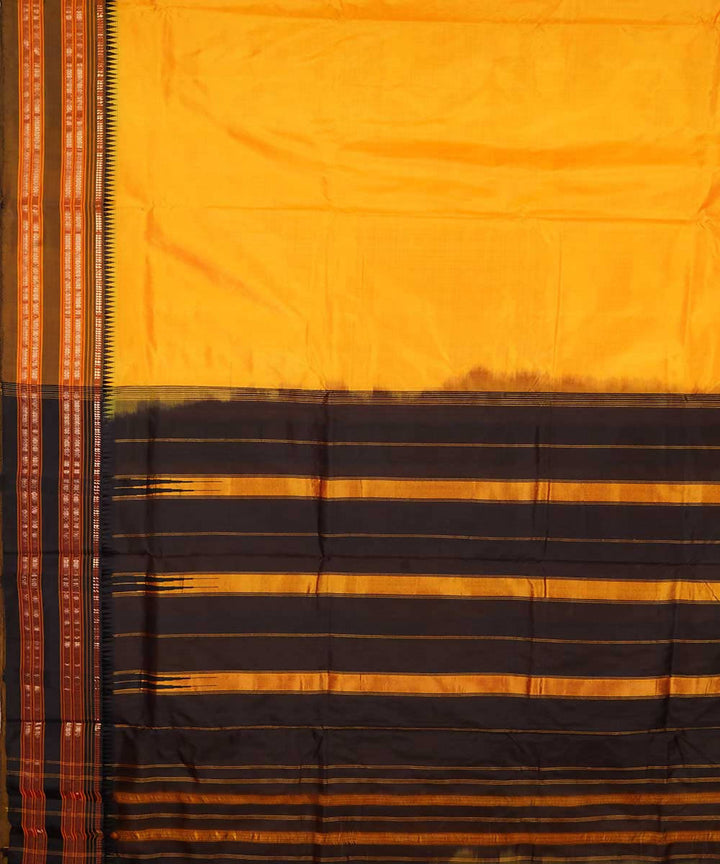 Lemon yellow handwoven silk narayanpet saree