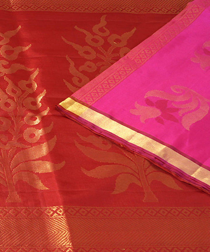 Pink Purple Handloom Soft Silk Saree