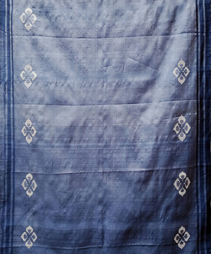 Blue beige handwoven mulberry silk baavanbuti saree