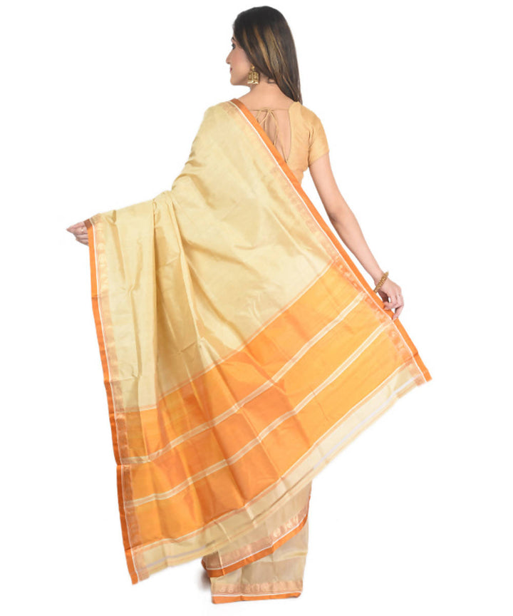 Cream and orange handloom garad silk saree