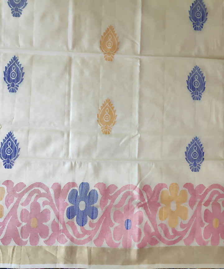 cream purple handwoven uppada silk saree with jamdani border