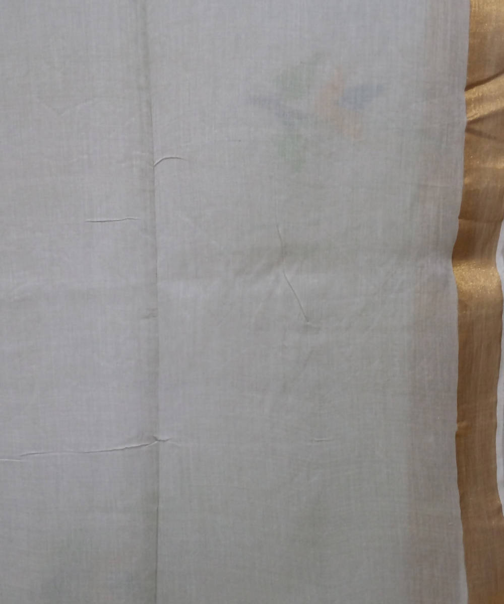 Light Grey Handloom Mulmul Cotton Bengal Jamdani Saree
