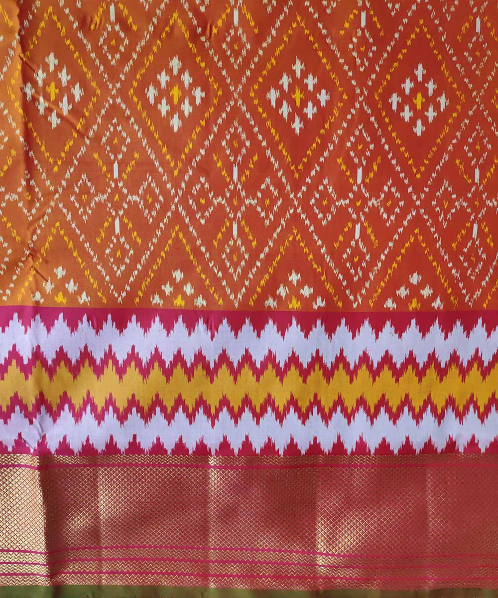 Orange handloom pochampally ikat silk saree
