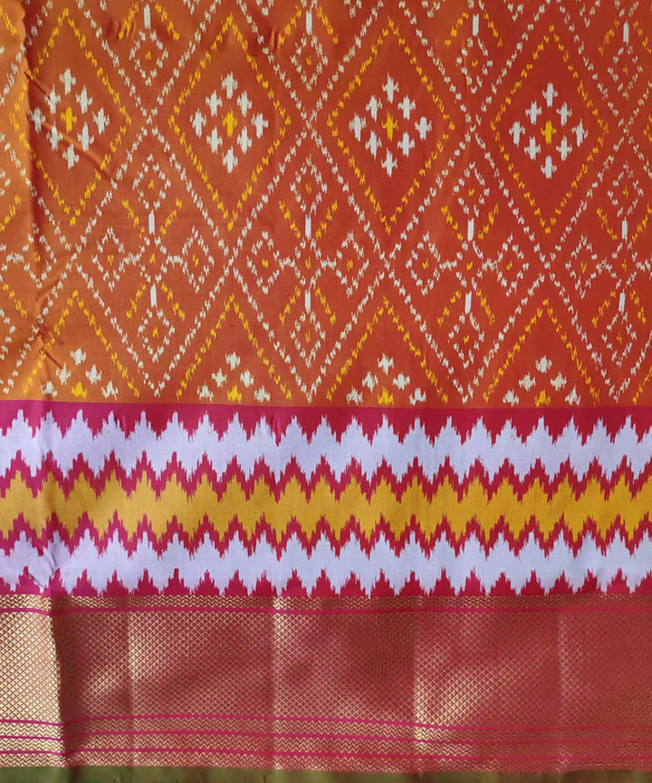 Orange handloom pochampally ikat silk saree