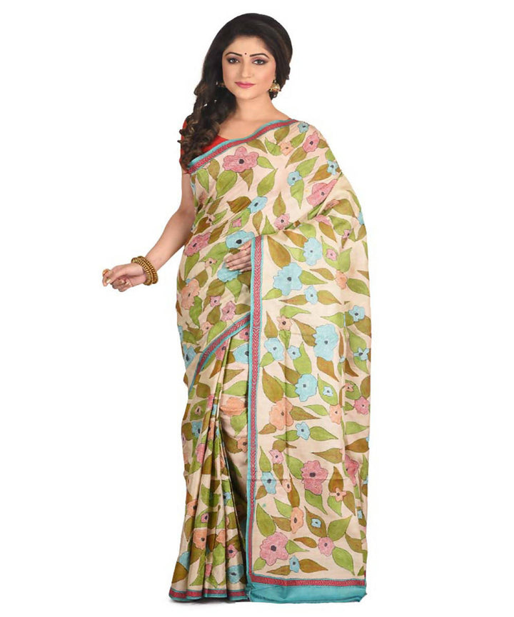 Green exclusive bengal tasar saree with hand embroidery work