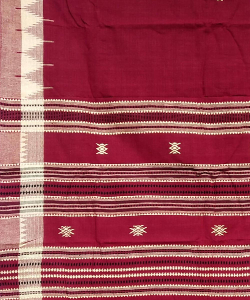 Maroon white handloom coarse cotton kotpad saree