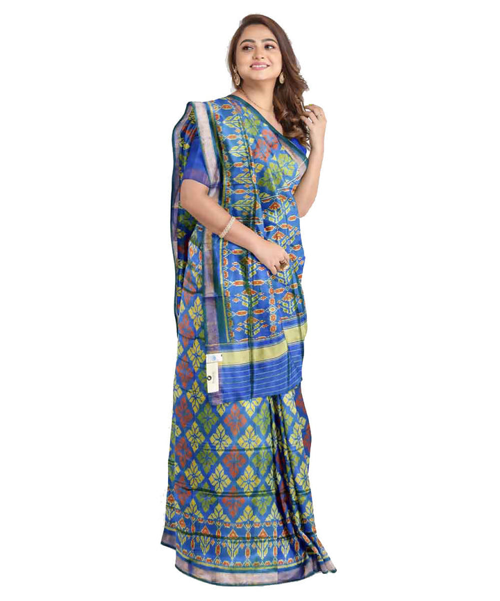 Cyan blue handwoven patola silk saree