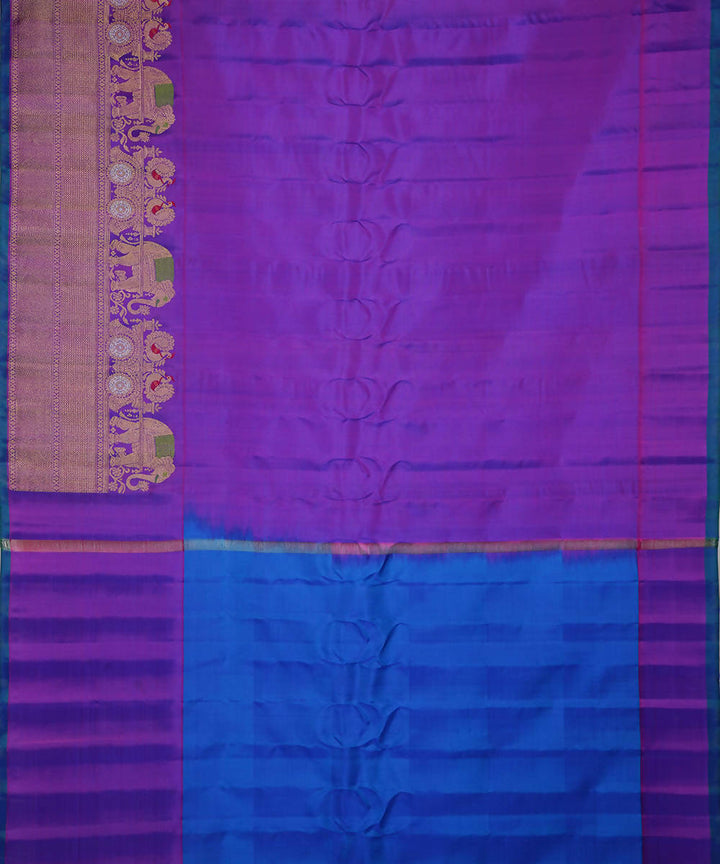 Navy blue handwoven silk gadwal saree