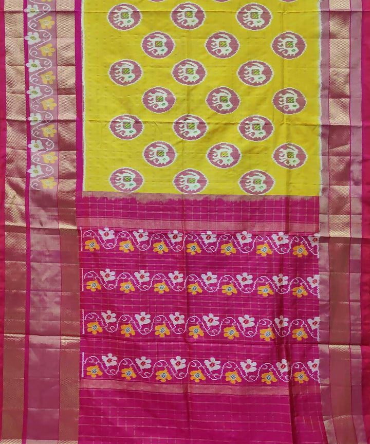 Yellow handwoven ikkat silk pochampally saree