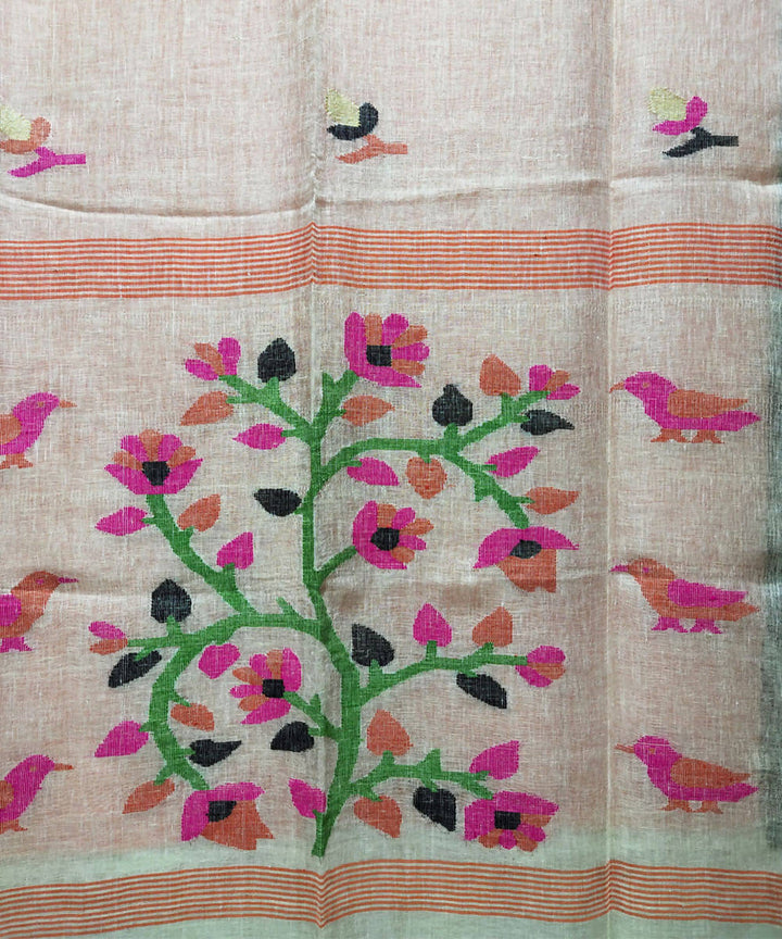 White handloom linen jamdani saree